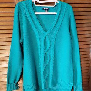 V-Neck Sweater, Turquoise.